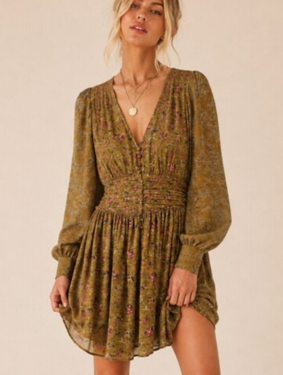 House of Harlow 1960 Dresses & Skirts - House Of Harlow 1960 Gold Floral Long Sleeve Mini Dress Small NWOT